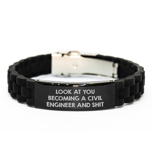 Civil Engineer Gifts, Look At You Becoming Funny and Shit, Glide lock Clasp Black Stainless Steel Adjustable, Gifts from Friends for Civil Engineer Graduation - Image 1