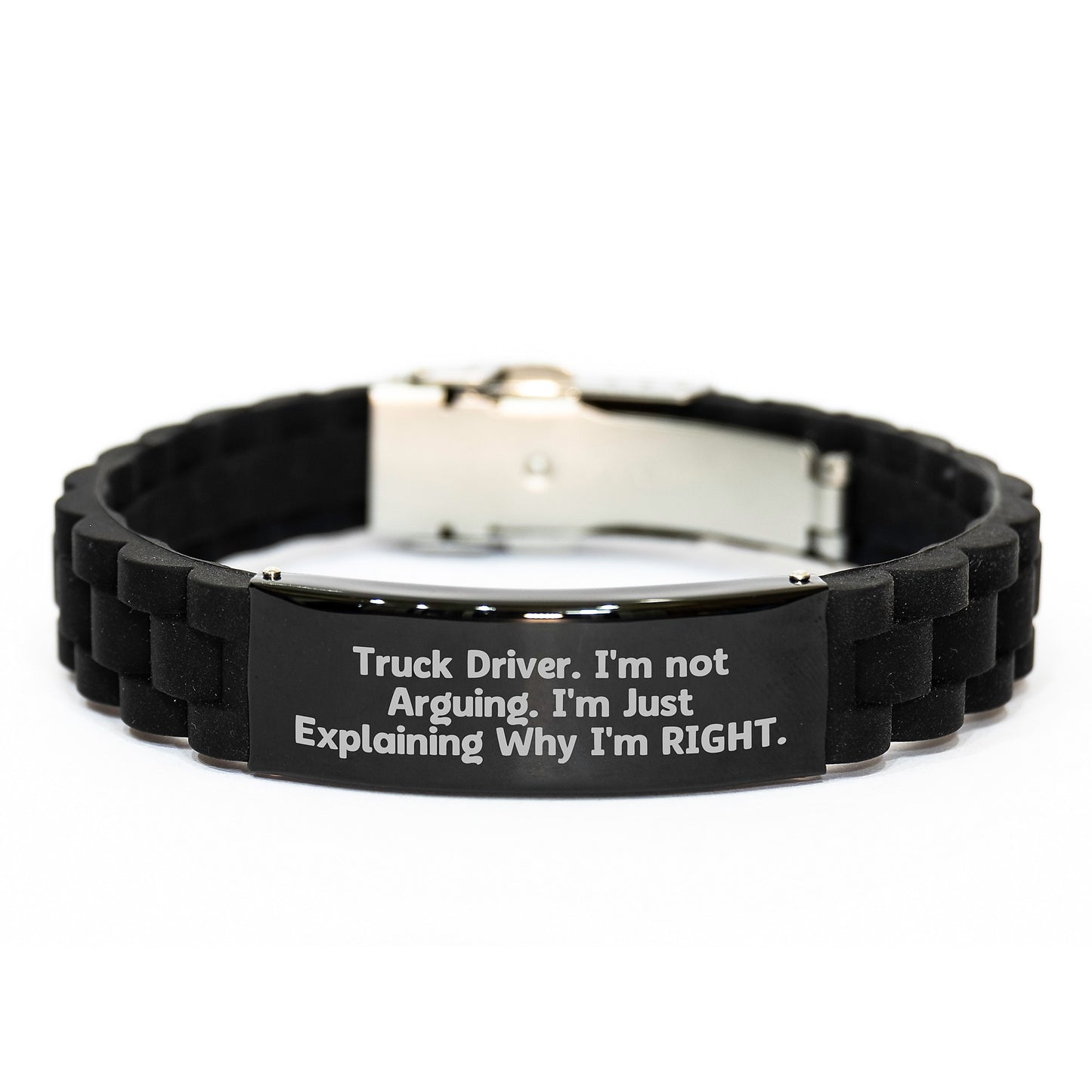 Truck Driver Humor Gifts for Men from Family - Glide lock Clasp Black Stainless Steel Silicone Adjustable Graduation Unique Gifts - Image 1