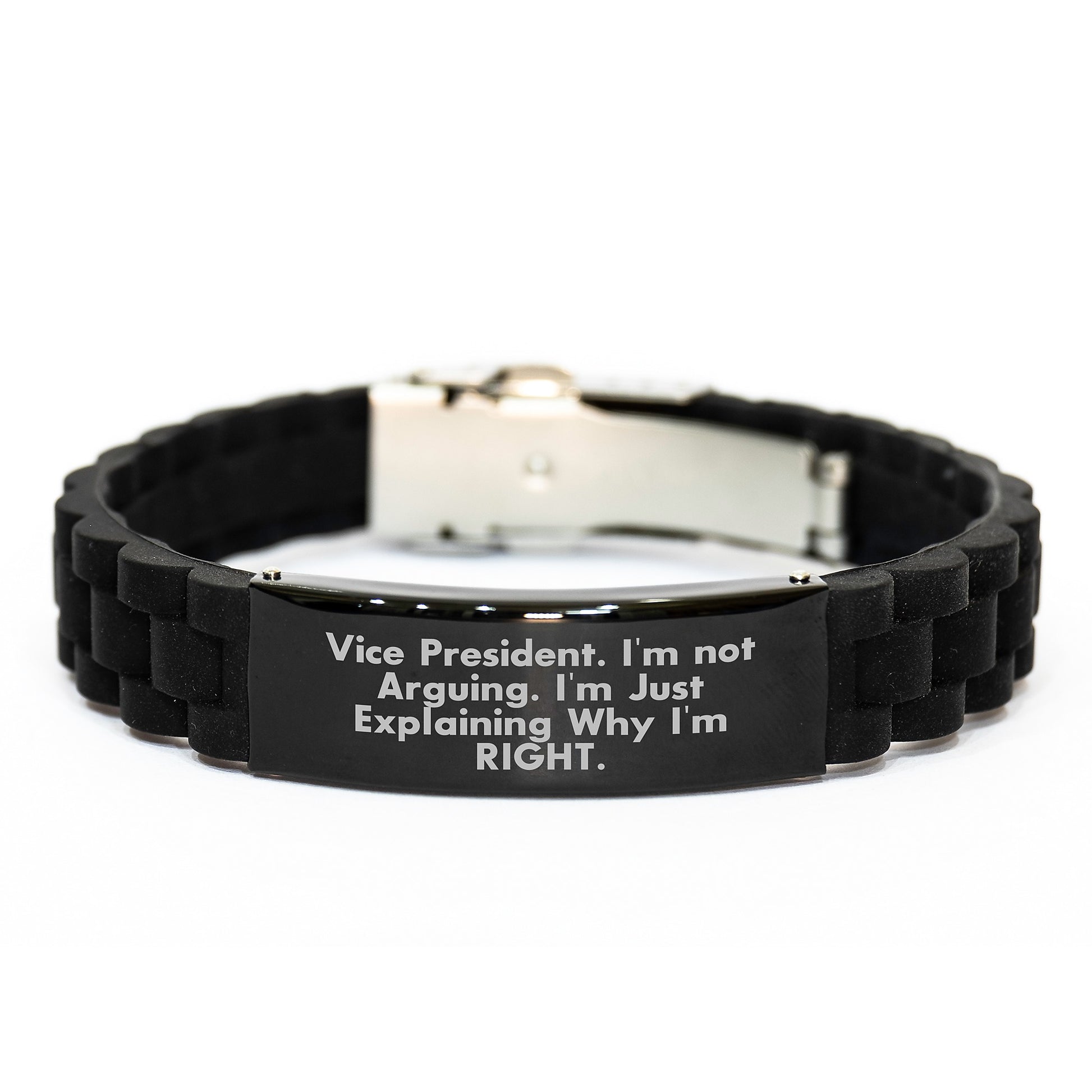 Funny Vice President Gifts, Explaining Why I'm Right Glide lock Clasp Bracelet, Black Stainless Steel Graduation Unique Gifts for Vice President from Friends - Image 1