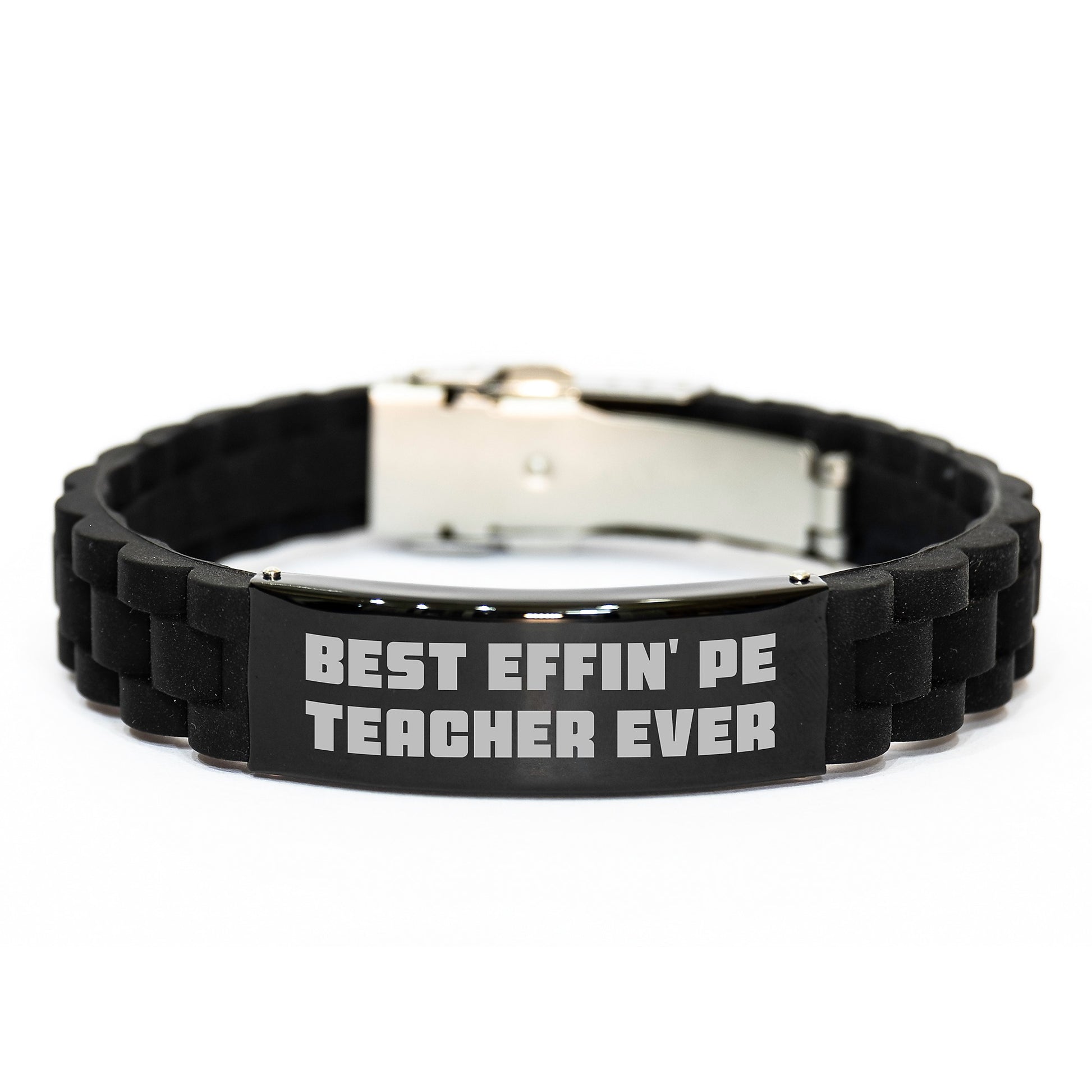 Funny PE Teacher Gifts, Best Effin' Pe Teacher Ever Glide lock Clasp Bracelet, Personalized Graduation Unique Gifts for PE Teacher Men Women Friends - Image 1