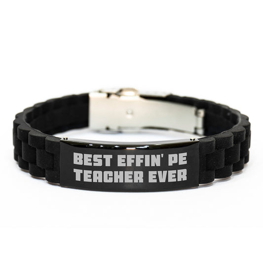 Funny PE Teacher Gifts, Best Effin' Pe Teacher Ever Glide lock Clasp Bracelet, Personalized Graduation Unique Gifts for PE Teacher Men Women Friends - Image 1