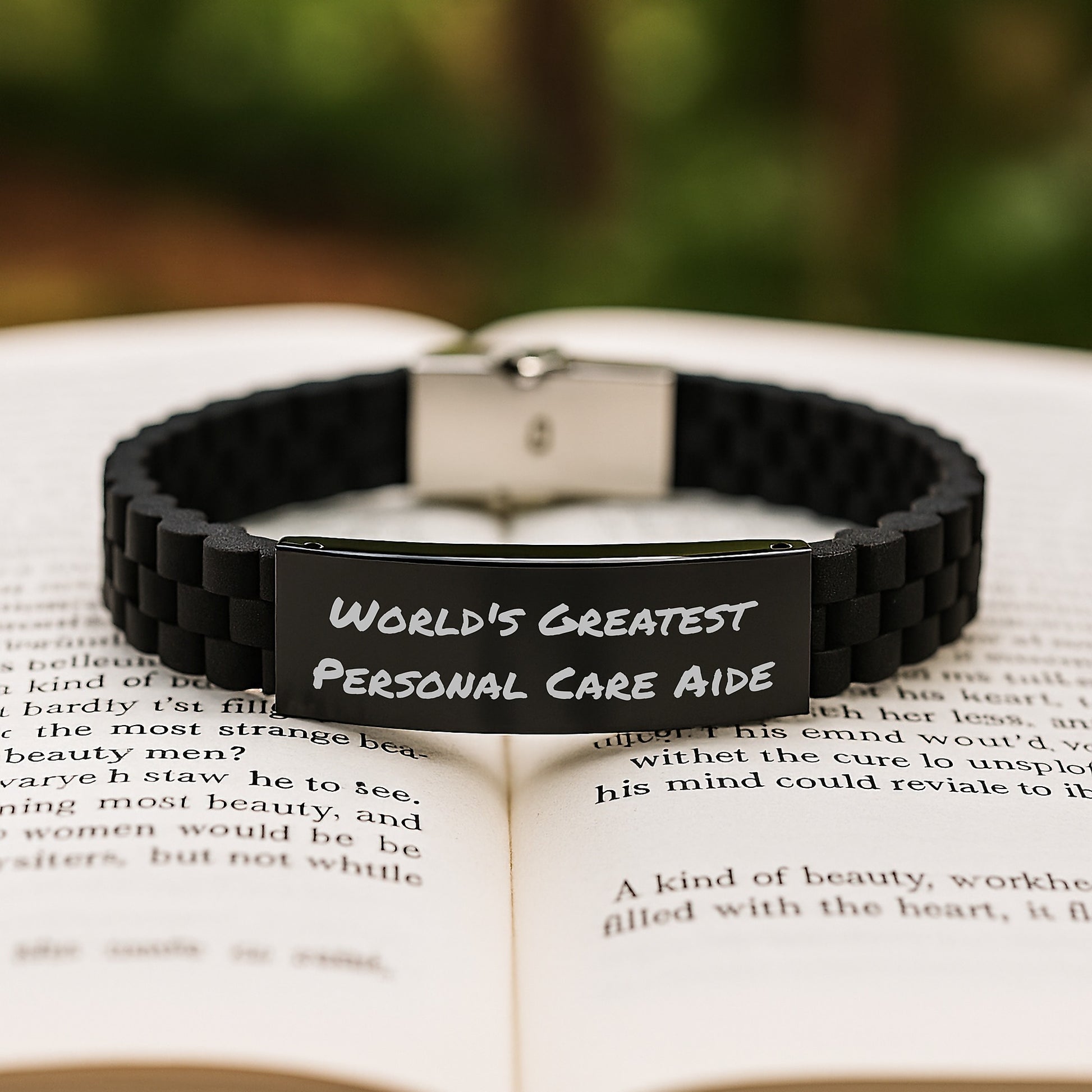 Funny Personal Care Aide Gifts from Men to Women on Valentine's, World's Greatest Personal Care Aide Glide lock Clasp Bracelet - Image 2