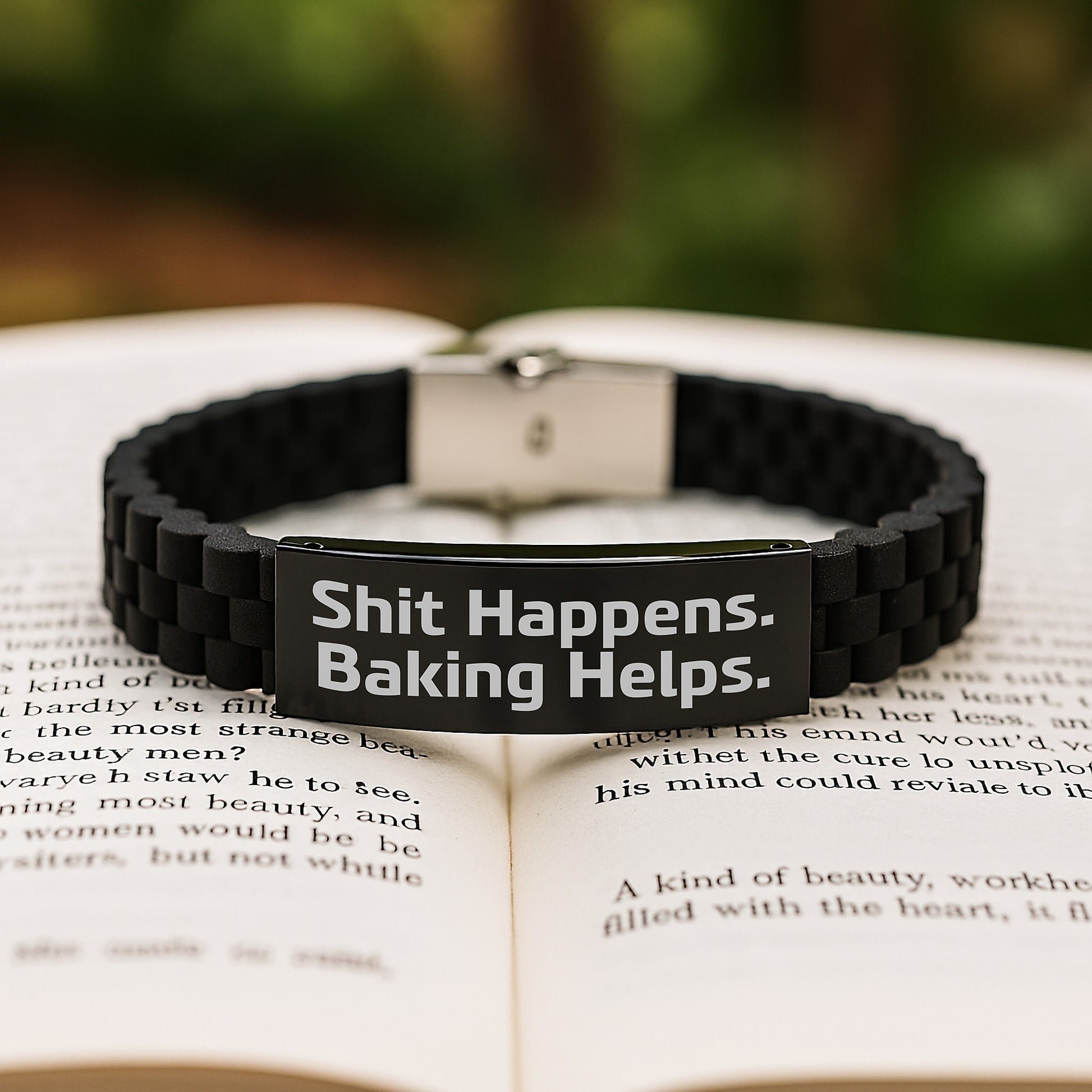 Funny Baking Gifts from Friends for Birthday - Glide lock Clasp Bracelet Shit Happens. Baking Helps. - Image 2