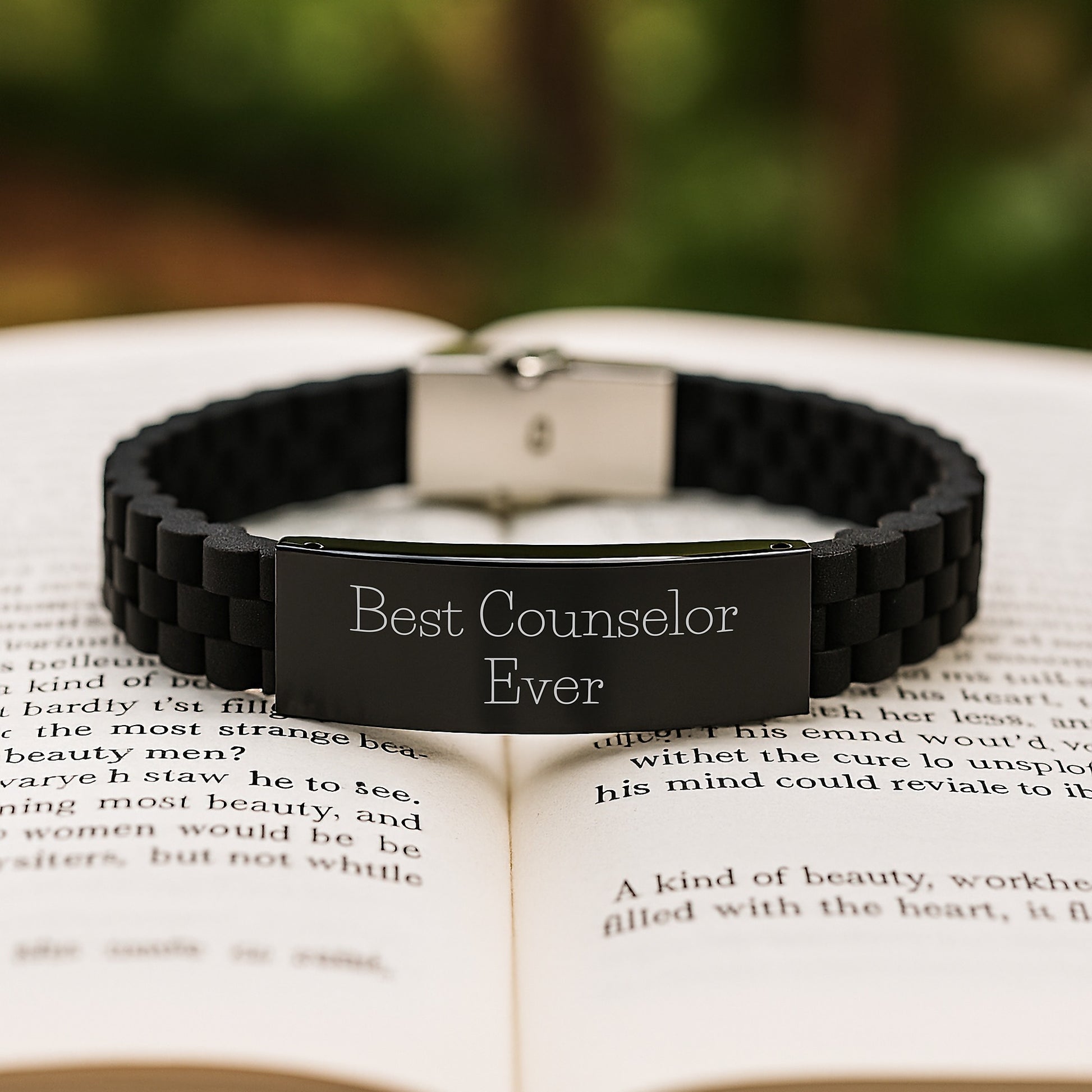 Funny Counselor Gifts from Friends - Best Counselor Ever Glide lock Clasp Black Stainless Steel Silicone Adjustable Graduation Unique Tokens for Counselor, Men, Women - Image 2