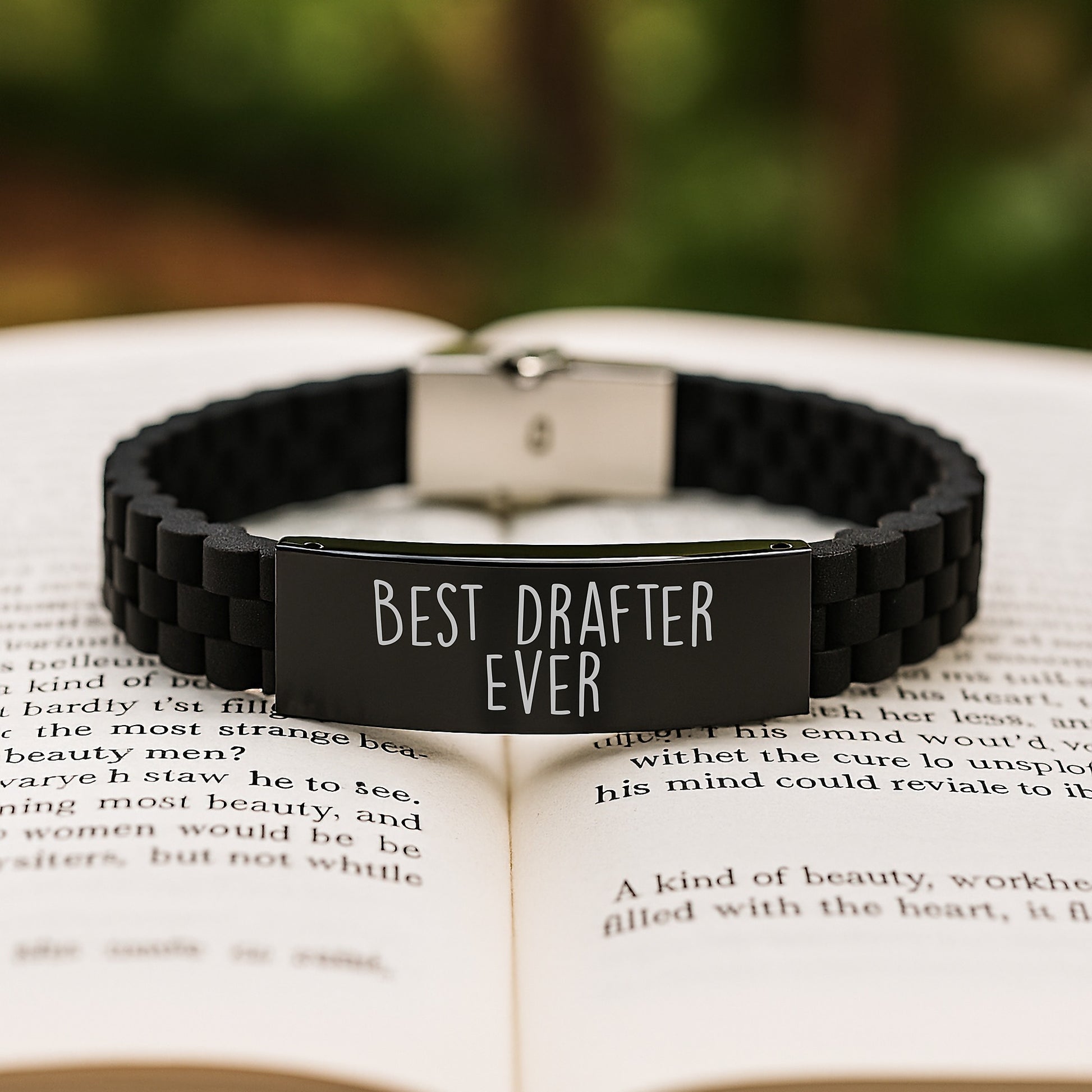 Funny Drafter Gifts, Best Drafter Ever Quote, Glide lock Clasp Adjustable Black Stainless Steel Silicone Jewelry for Men and Women, Gifts from Friends to Coworkers - Image 2