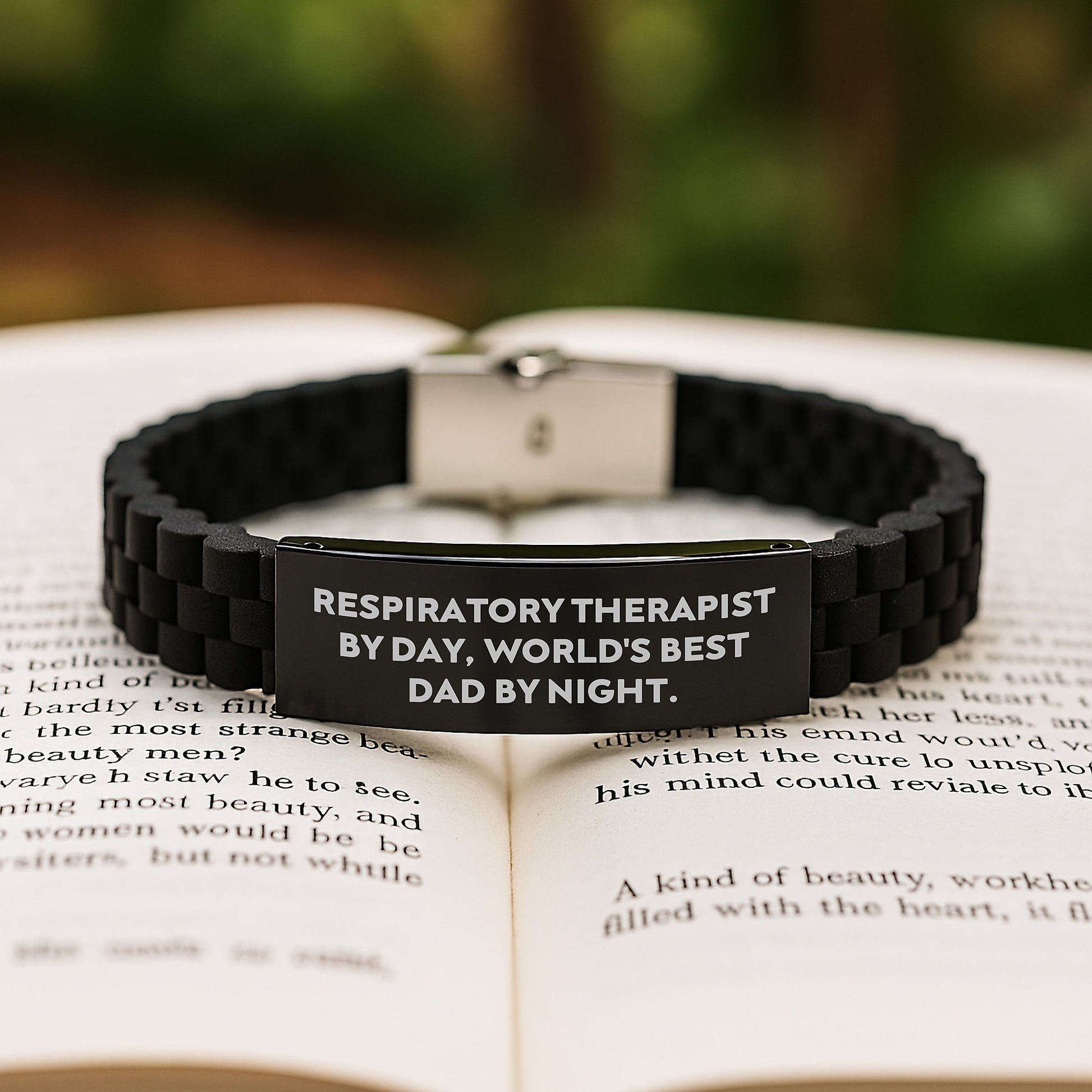 Funny Respiratory Therapist Gifts for Men, World's Best Dad by Night Glide lock Clasp Bracelet, Black Glide lock Clasp Bracelet for Christmas Unique Gifts from Family - Image 2