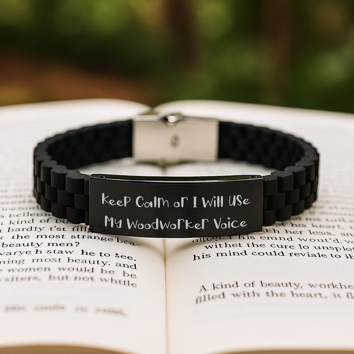 Woodworker Gifts from Men to Husband for Christmas Unique Glide lock Clasp Bracelet Keep Calm Or I Will Use My Woodworker Voice - Image 2