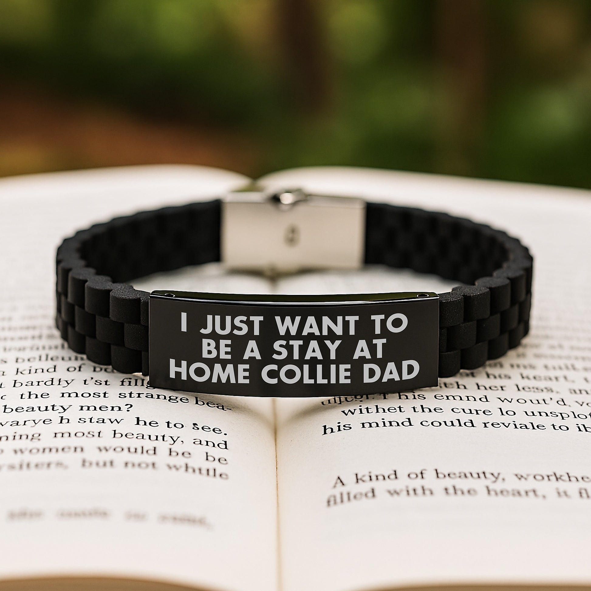 Funny Collie Dog Gifts for Men - 'I Just Want To Be A Stay At Home Collie Dad' Glide lock Clasp Bracelet, Valentine's Unique Collie Dog Accessories - Image 2