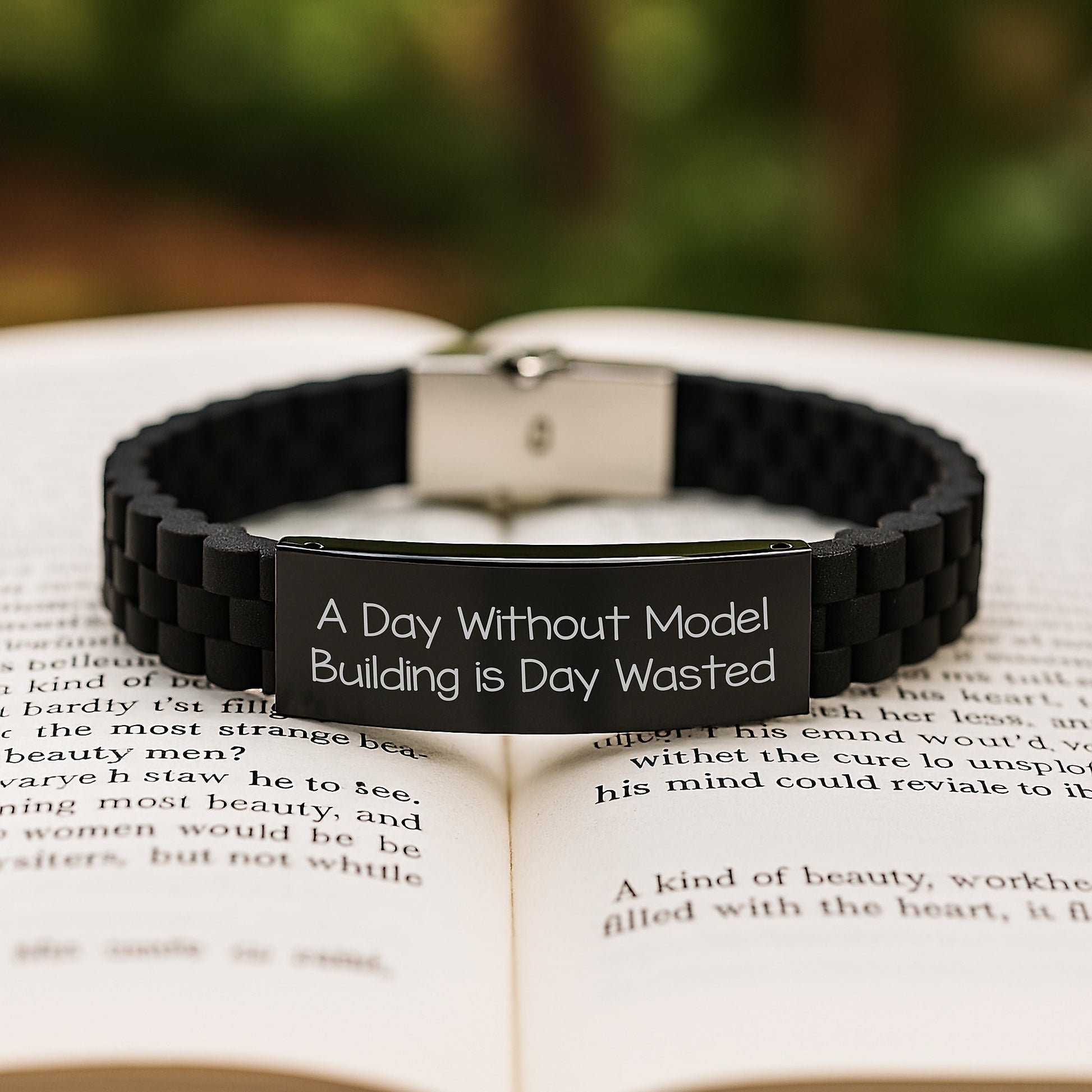 Model Building Enthusiast Gifts from Men - A Day 'Without Model Building Is Day Wasted' Funny Glide lock Clasp Bracelet Birthday Unique Gifts for Model Building Friends - Image 2
