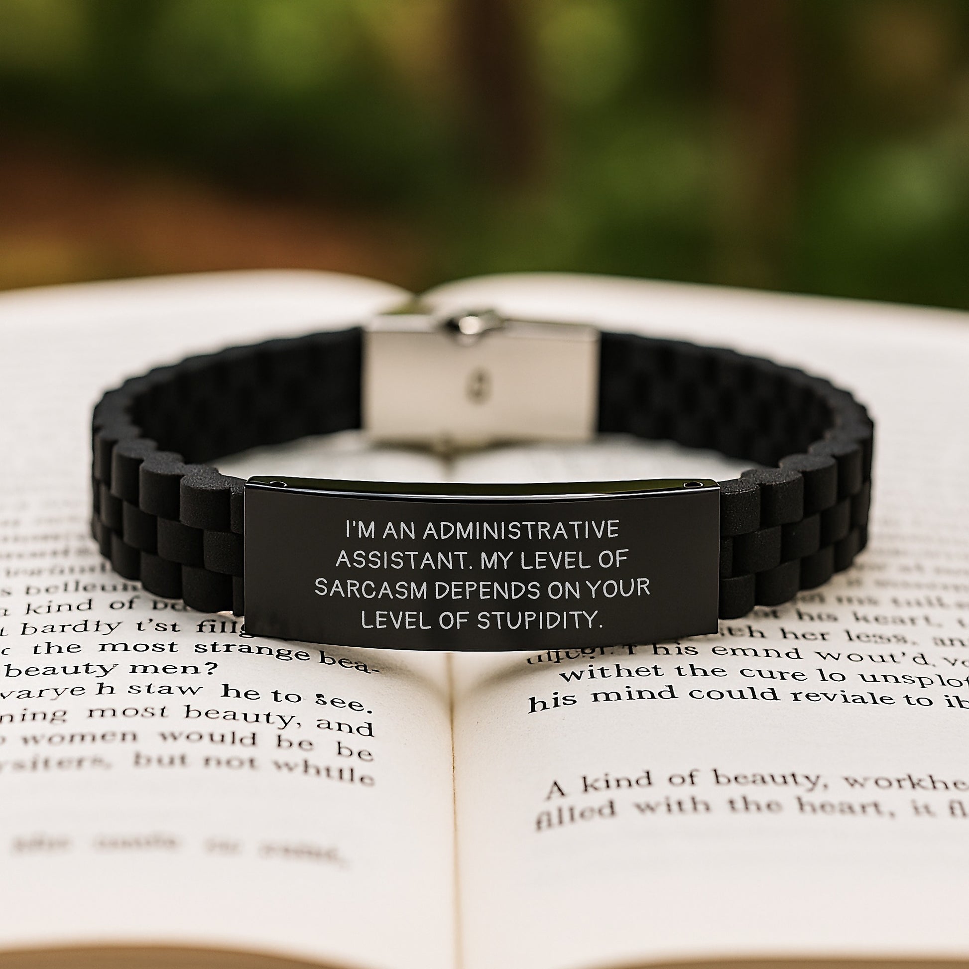 Funny Administrative Assistant Gifts - Glide lock Clasp Bracelet for Graduation 'I'm An Administrative Assistant. My Level Of Sarcasm Depends On Your Level Of Stupidity.' from Friends and Family - Image 2