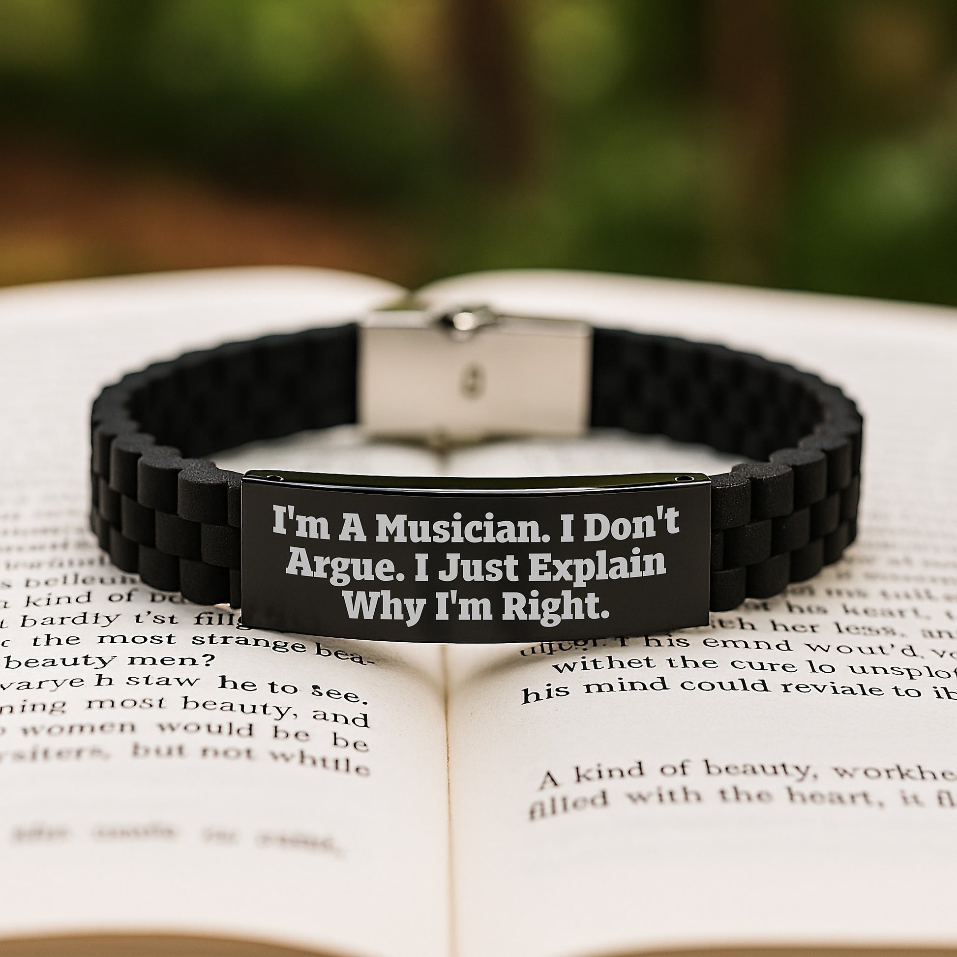 Funny Musician Gifts - I'm A Musician. I Don't Argue. I Just Explain Why I'm Right. Glide lock Clasp Black Stainless Steel Silicone Adjustable Gift for Men Friends Family - Image 2