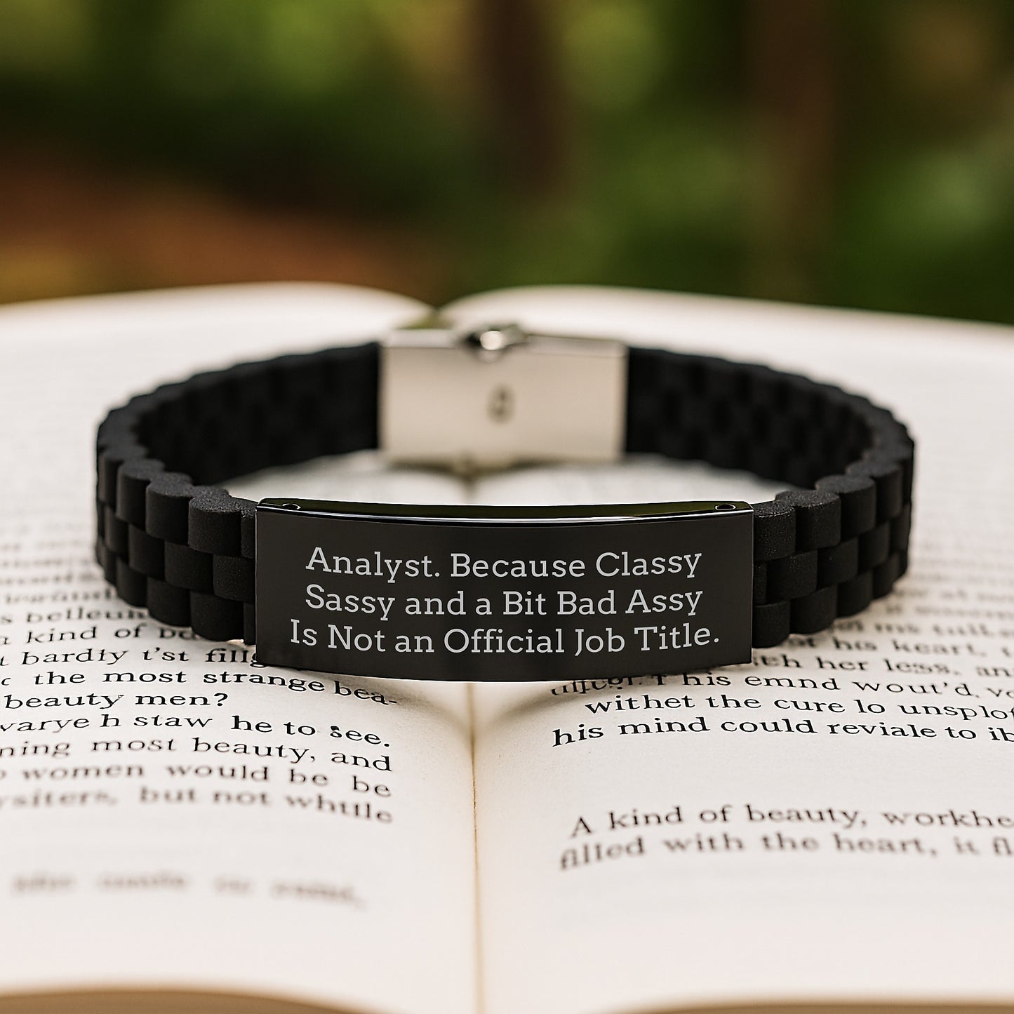 Funny Analyst Quote Glide lock Clasp Bracelet - Gifts for Analyst Men, Women, Friends - Christmas Unique Gifts from Family, Coworkers - Silver Black Stainless Steel Adjustable - Image 2