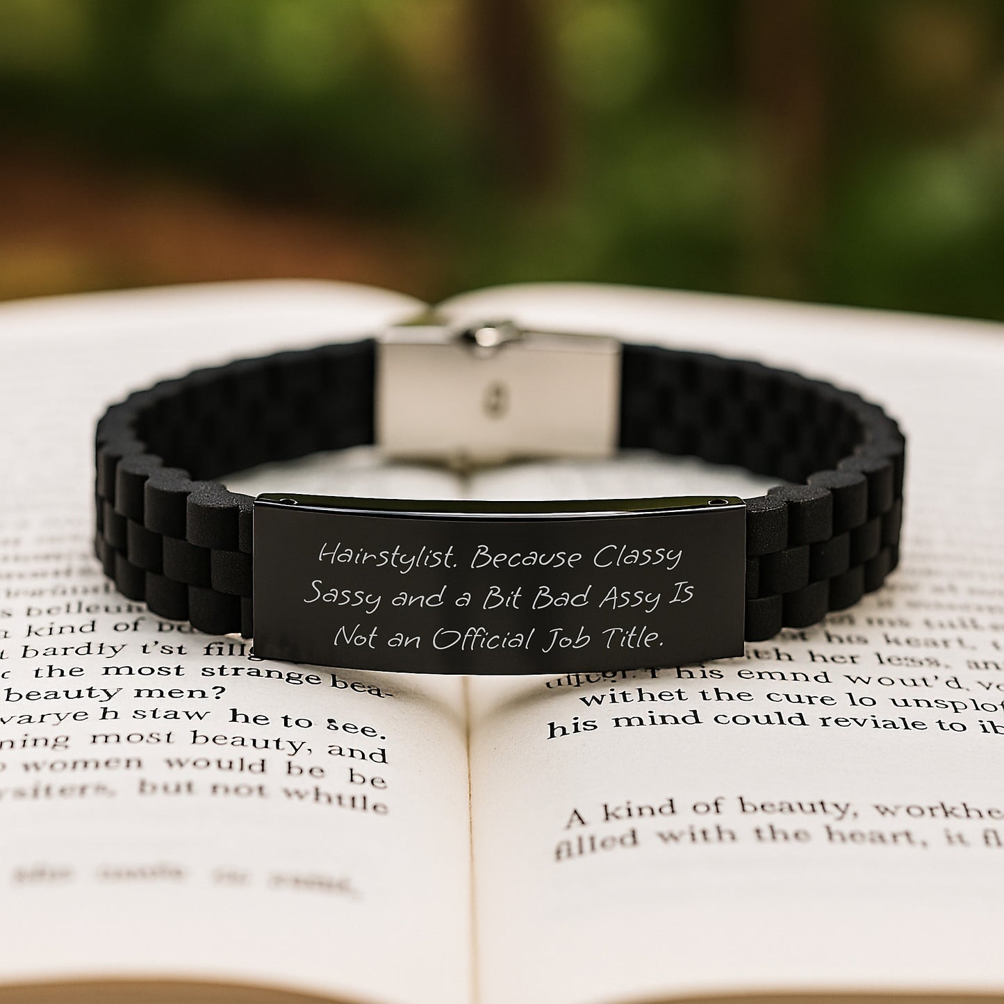 Hairstylist Gifts from Family - Funny Sassy Hairstylist Quote Glide lock Clasp Bracelet for Women, Black Stainless Steel Adjustable Christmas Unique Gifts - Image 2