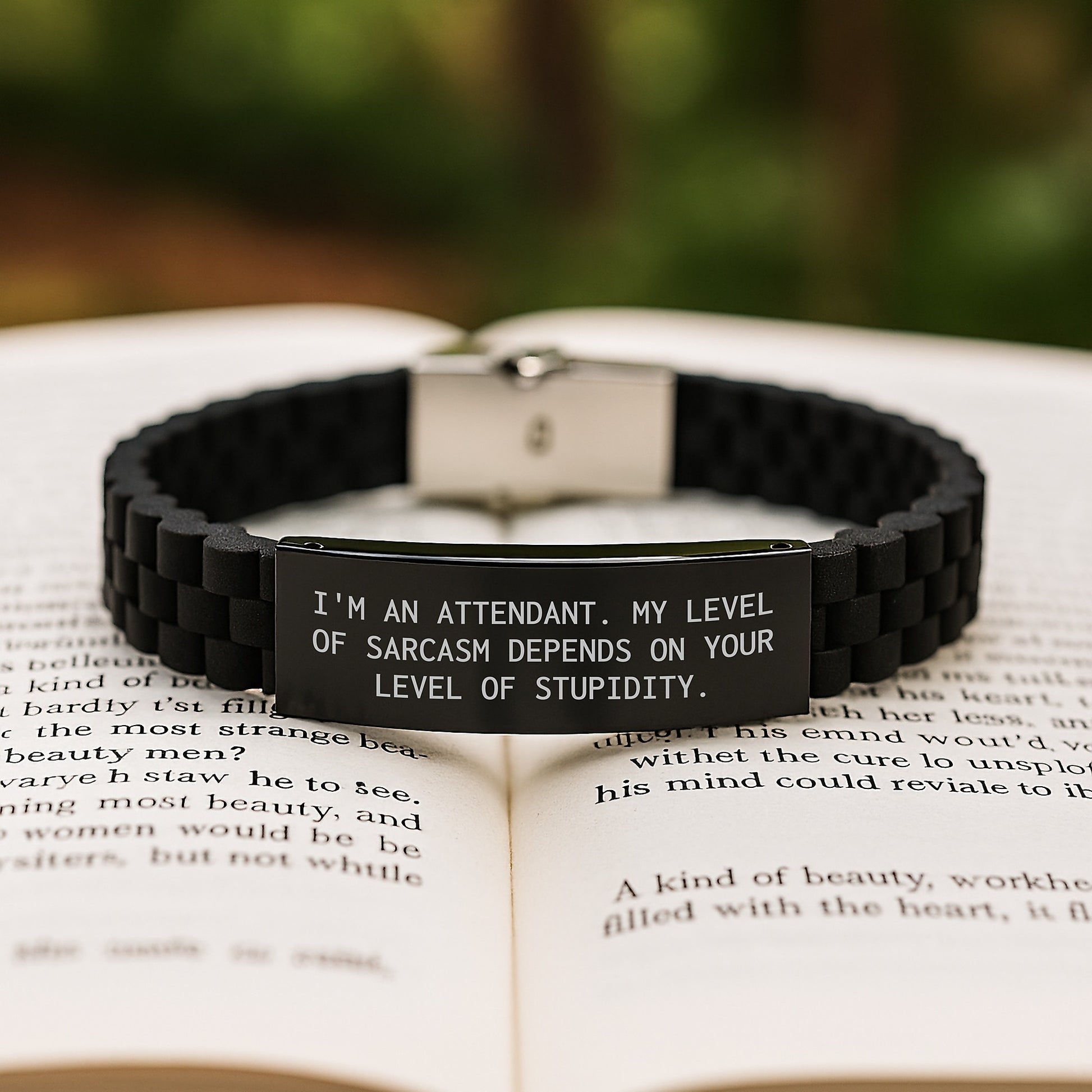 Funny Sarcasm Attendant Gifts - Glide lock Clasp Black Stainless Steel Silicone Adjustable Braclet, Gifts from Men to Attendants for Graduation - Image 2