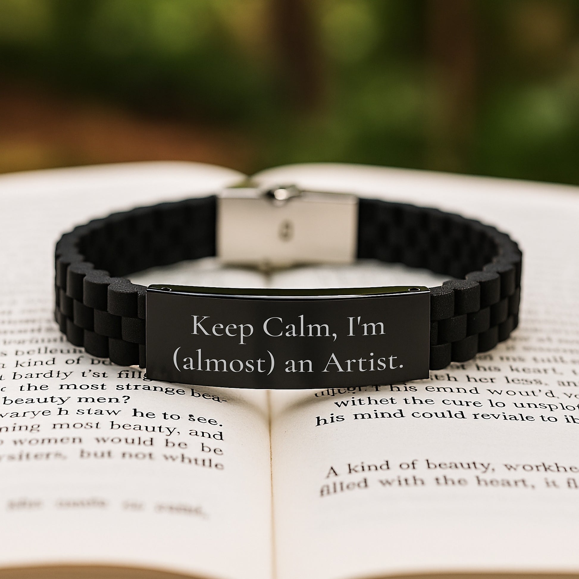 Funny Artist Gifts, Keep Calm I'm (almost) An Artist Glide lock Clasp Birthday Unique Gifts from Friends to Artist, Adjustable Silicone and Stainless Steel Jewelry - Image 2