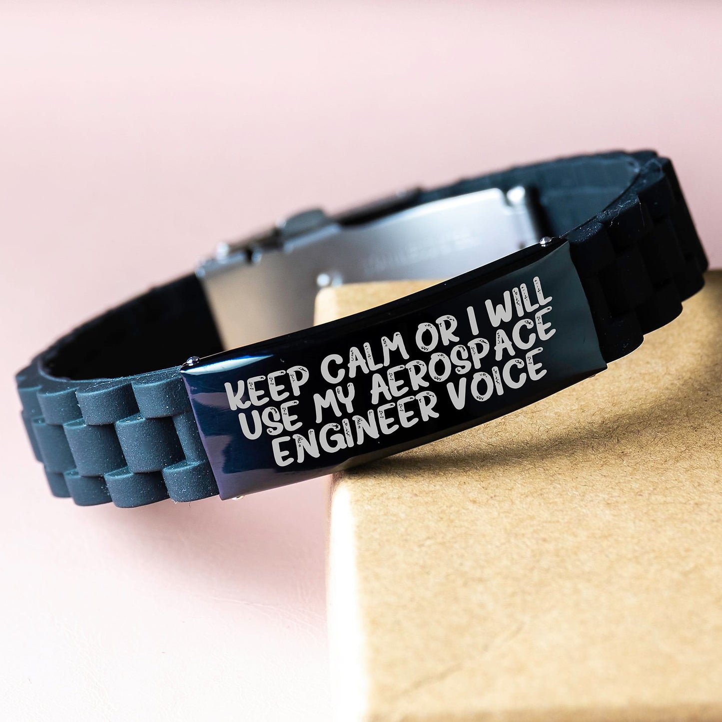 Funny Aerospace Engineer Gifts from Men to Friends - Keep Calm Or I Will Use My Aerospace Engineer Voice Glide lock Clasp Bracelet Black - Image 3