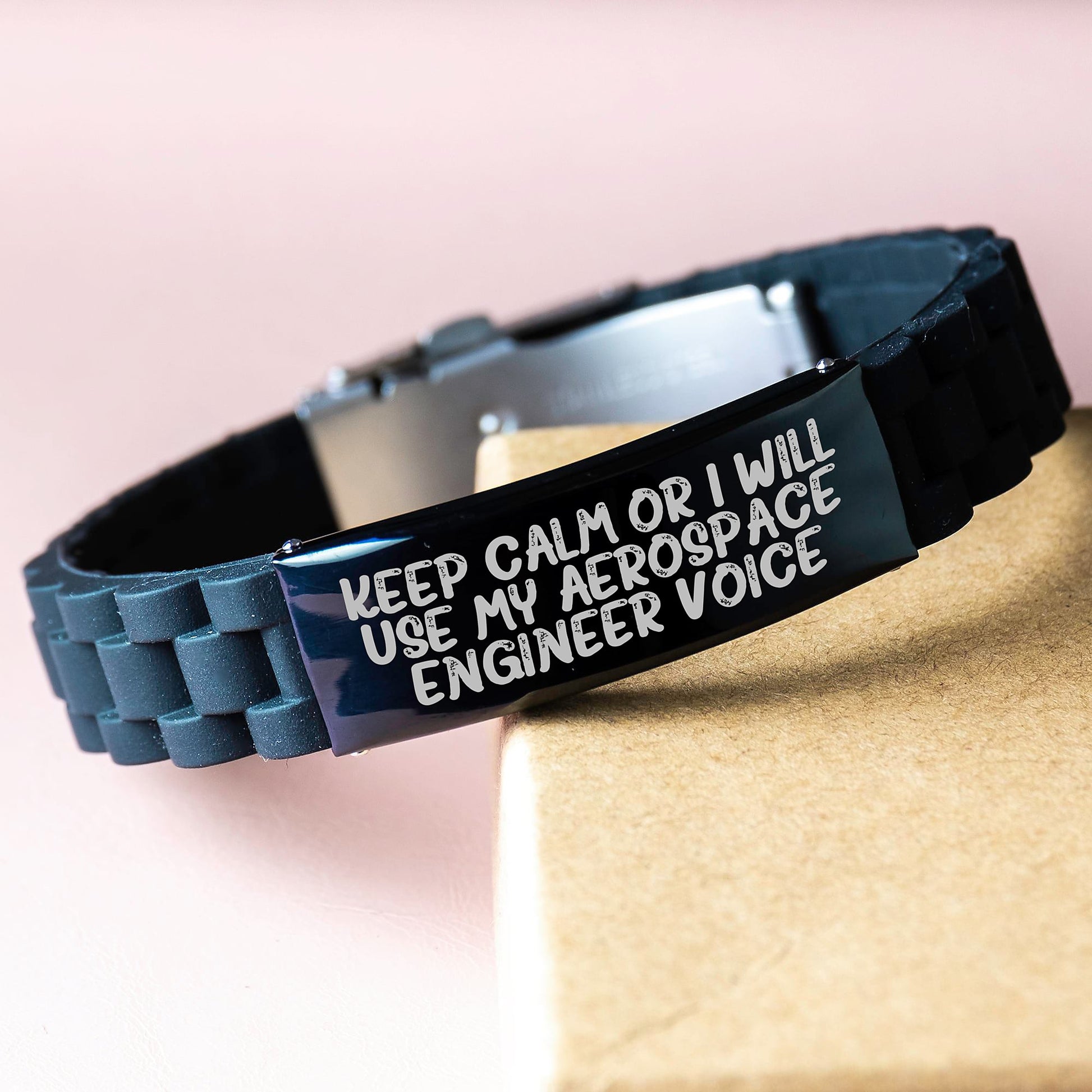 Funny Aerospace Engineer Gifts from Men to Friends - Keep Calm Or I Will Use My Aerospace Engineer Voice Glide lock Clasp Bracelet Black - Image 3