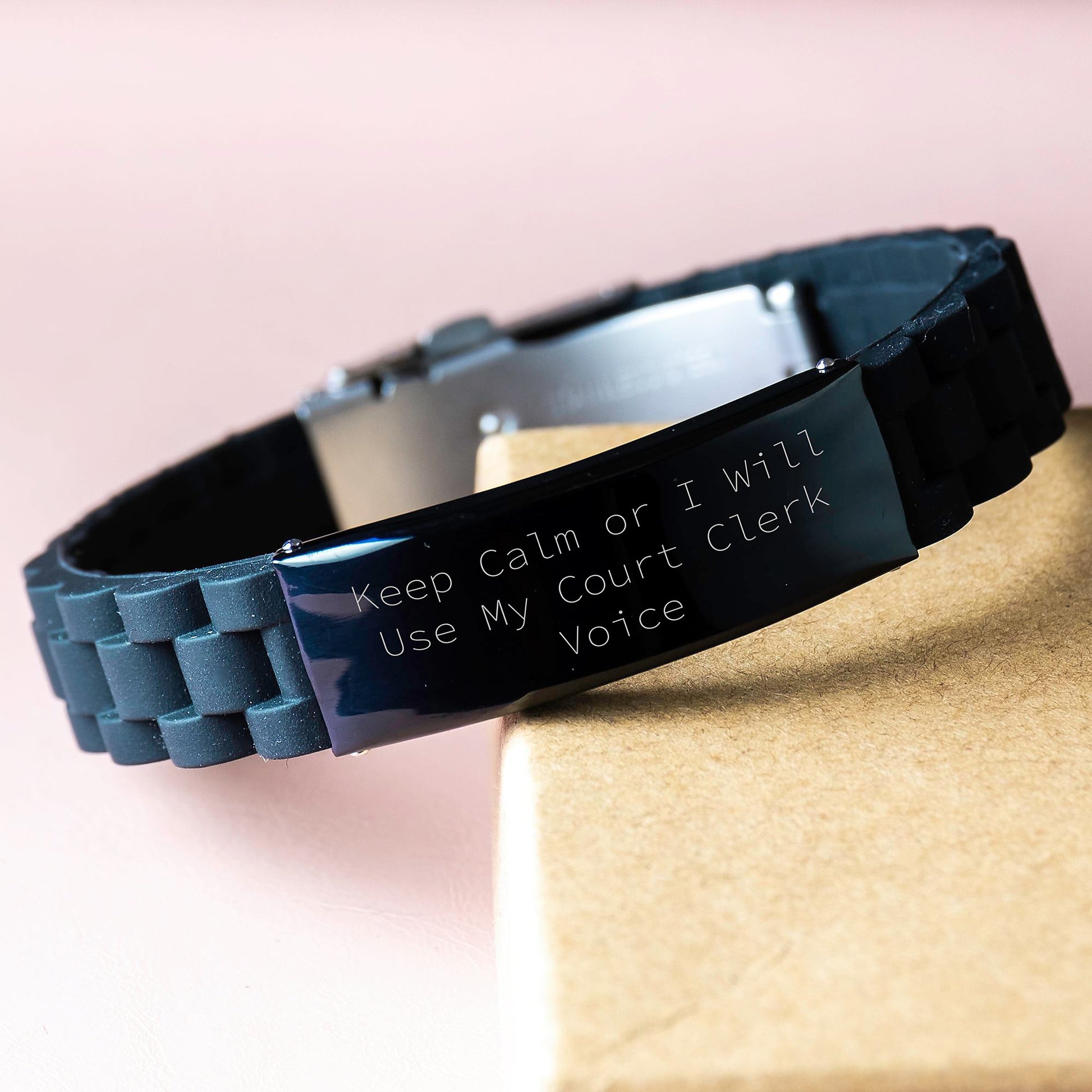 Funny Court Clerk Gifts for Men, Keep Calm Court Clerk Voice Glide lock Clasp Black Stainless Steel Adjustable Bracelet, Graduation Unique Gifts from Friends - Image 3