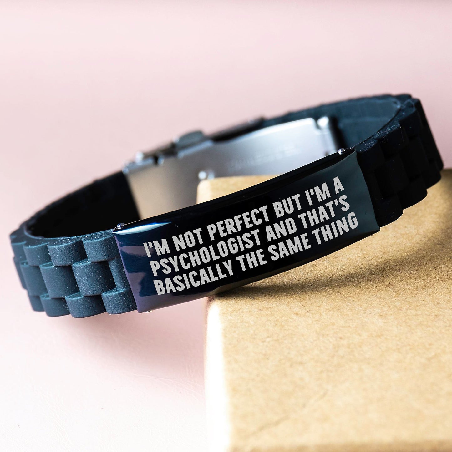 Funny Psychologist Gifts, Birthday Unique Gifts for Men, Women, Friends, Coworkers - Glide lock Clasp Bracelet with I'm Not Perfect But I'm A Psychologist And That's Basically The Same Thing Quote - Image 3