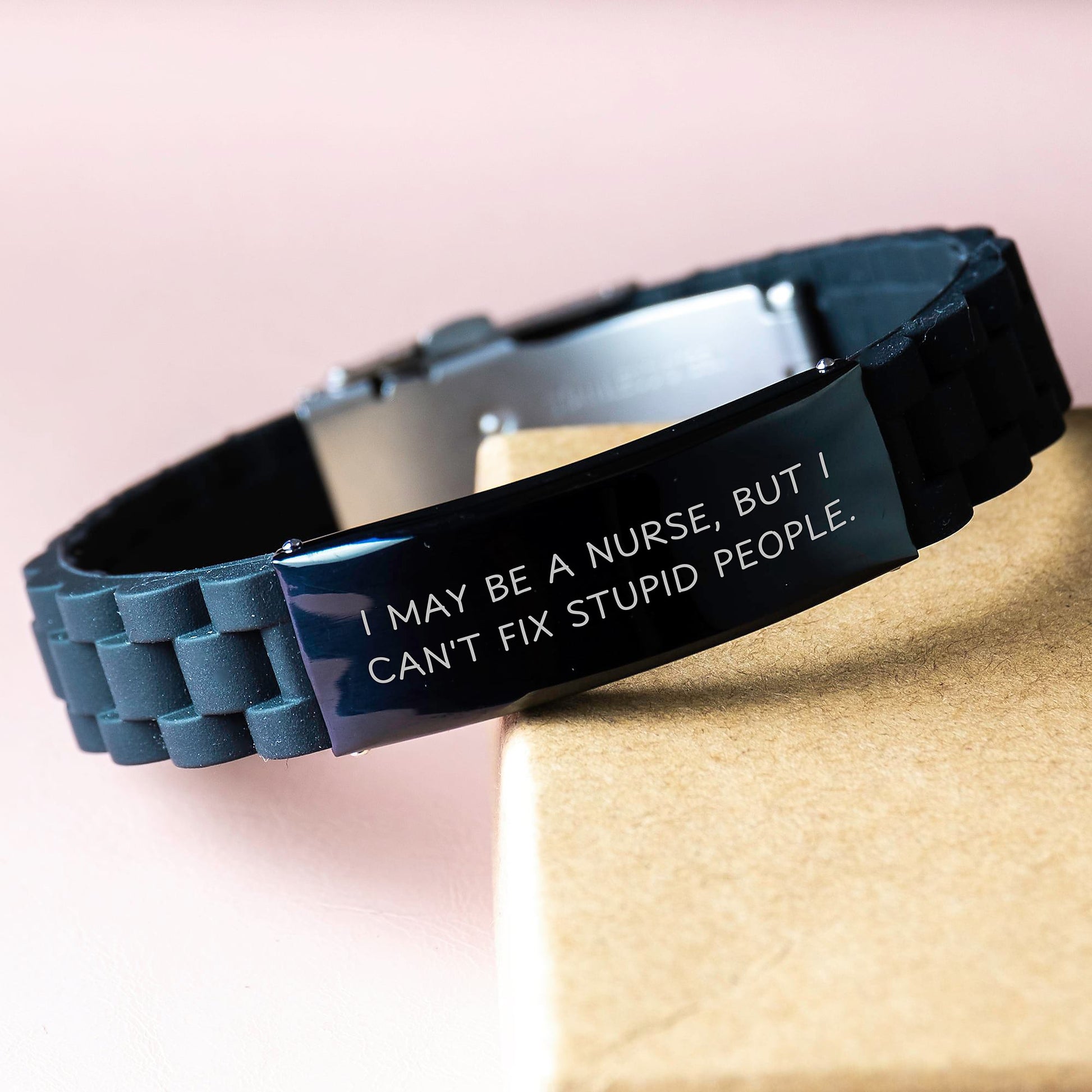 Funny Nurse Gifts from Men to Nurse Friends at Christmas - Glide lock Clasp Bracelet with Quote I May Be A Nurse But I Cant Fix Stupid People - Image 3