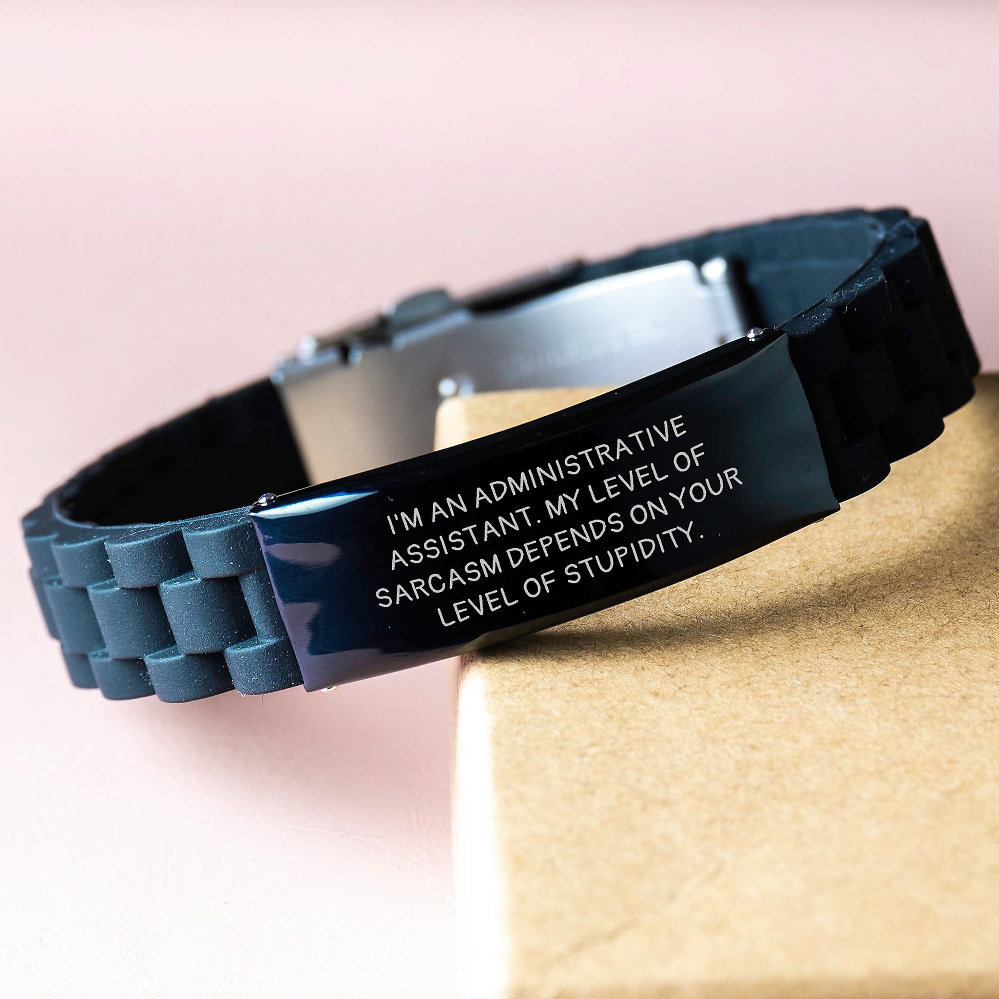 Funny Administrative Assistant Gifts - Glide lock Clasp Bracelet for Graduation 'I'm An Administrative Assistant. My Level Of Sarcasm Depends On Your Level Of Stupidity.' from Friends and Family - Image 3