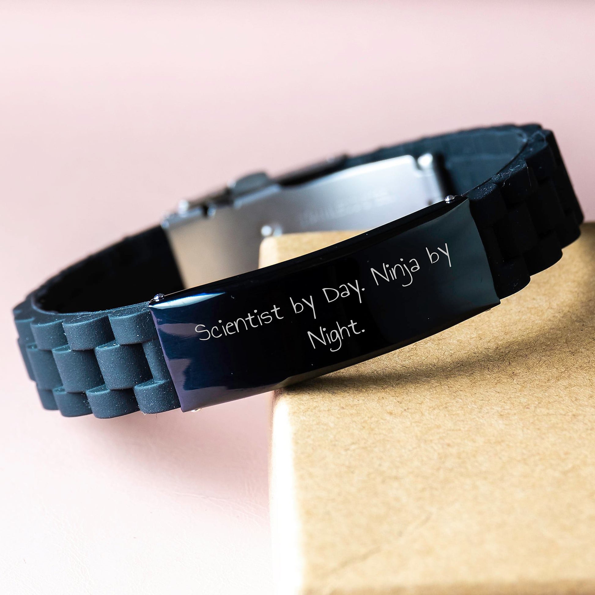 Funny Scientist Gifts for Him, Scientist By Day Ninja By Night Inspirational Quote, Glide lock Clasp Bracelet for Men Graduation Unique Gifts - Image 3