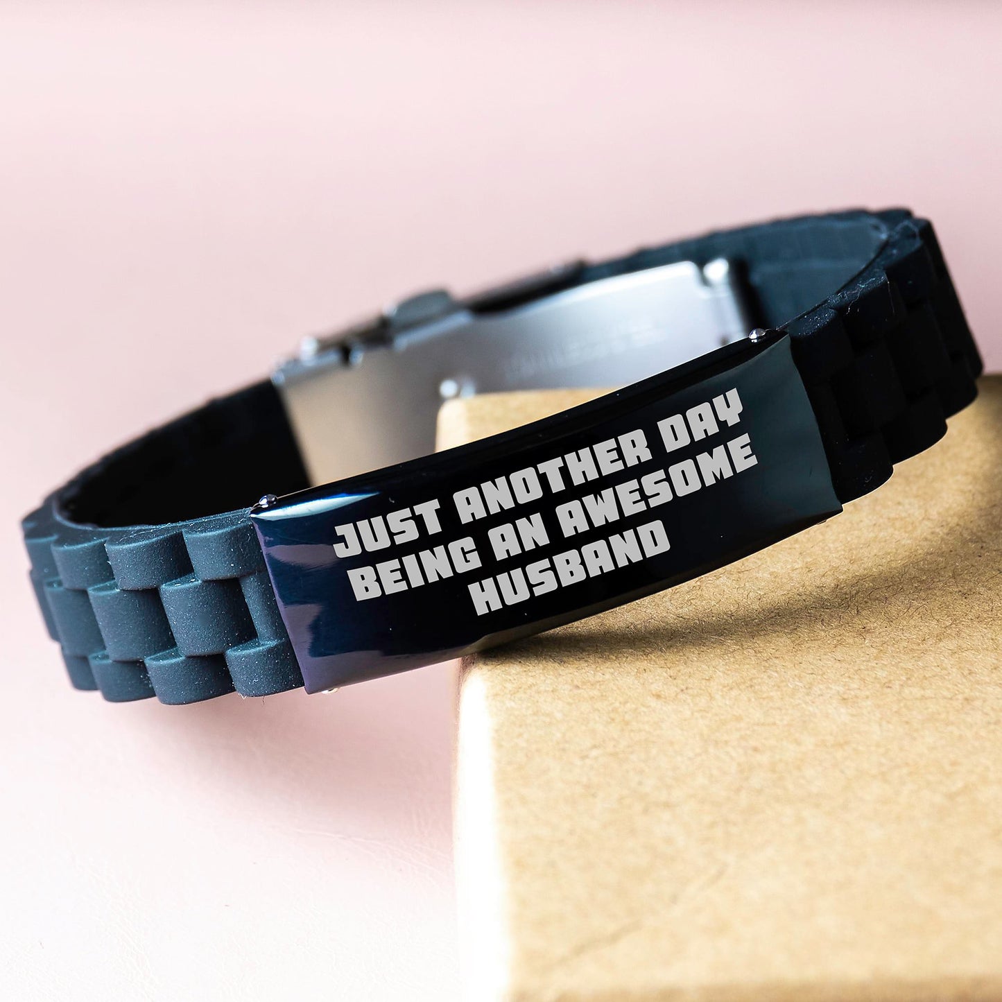 Funny Husband Gift for Him Glide lock Clasp Bracelet Just Another Day Being An Awesome Husband Valentine's - Image 3