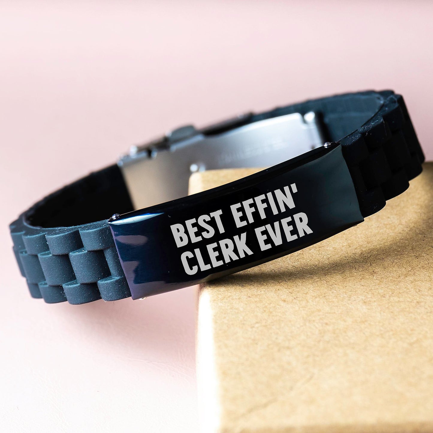 Funny Clerk Gifts from Friends - Best Effin' Clerk Ever Glide lock Clasp Bracelet, Birthday Unique Gifts for Men, Women, Coworkers, Family - Image 3