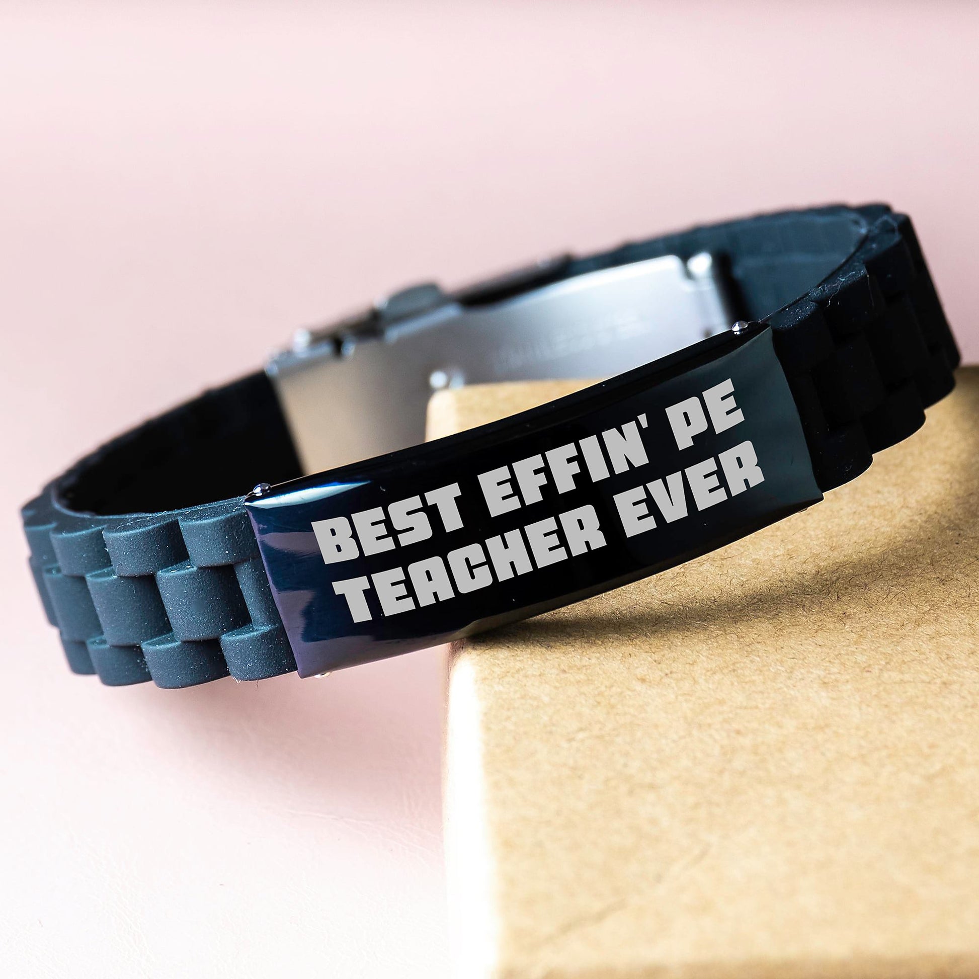 Funny PE Teacher Gifts, Best Effin' Pe Teacher Ever Glide lock Clasp Bracelet, Personalized Graduation Unique Gifts for PE Teacher Men Women Friends - Image 3