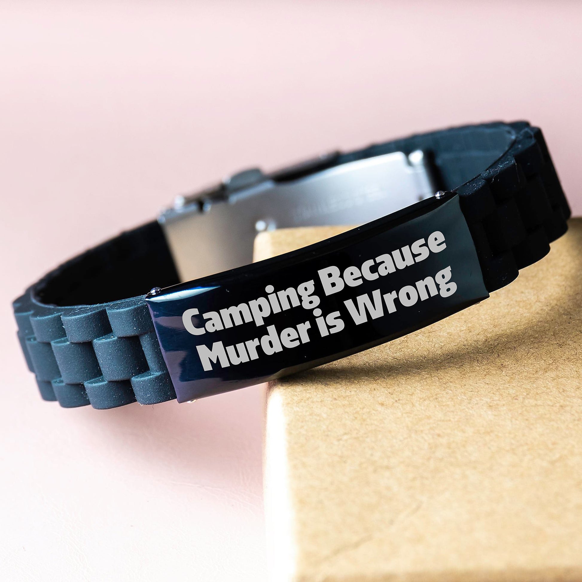 Funny Camping Jewelry Gifts from Men to Friends who Love Camping Because Murder Is Wrong - Glide lock Clasp Bracelet - Image 3