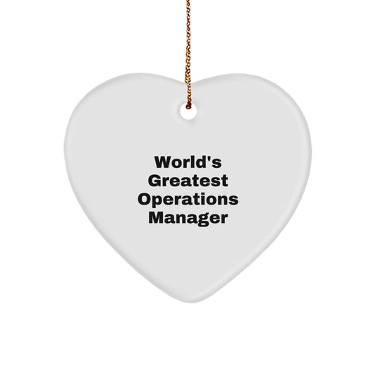 Funny Operations Manager Gifts, 'World's Greatest Operations Manager' Heart Ornament for Christmas Unique Gifts from Coworkers to Operations Manager - Image 1
