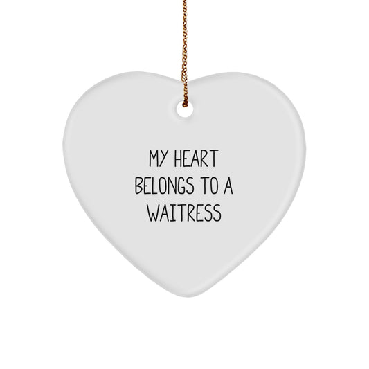 Funny Waitress Gifts for Christmas - My Heart Belongs To A Waitress Heart Ornament - Image 1