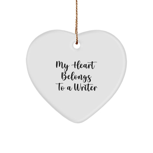 Funny Writer Heart Ornament, My Heart Belongs To A Writer, Christmas Unique Gifts from Friends to Writer, Heart Shaped Ornament for Writer Desk - Image 1
