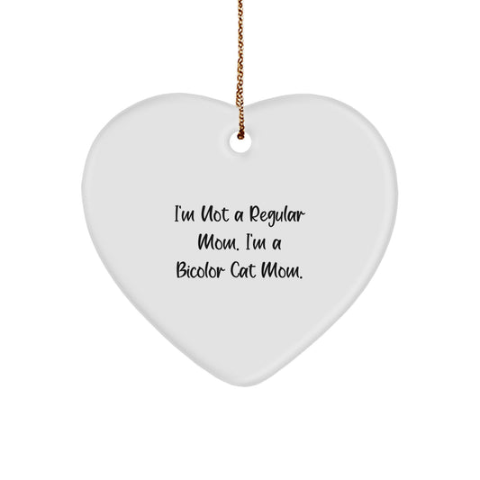 Funny Bicolor Cat Mom Heart Ornament Gifts from Friends to Family for Christmas - Image 1