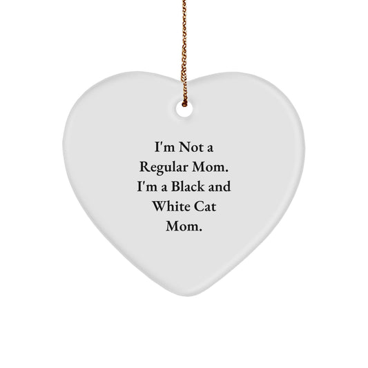 Funny Black and White Cat Mom Heart Ornament Gift from Mom for Christmas Unique Gifts - Image 1