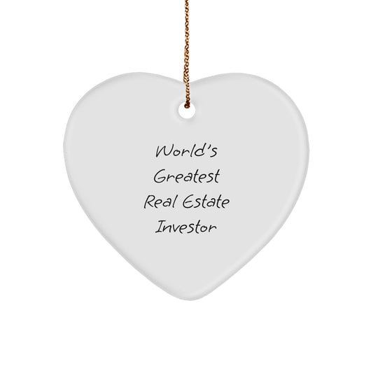 Funny Real Estate Investor Gifts from Friends, World's Greatest Real Estate Investor Heart Ornament, Christmas Unique Gifts for Real Estate Investor - Image 1