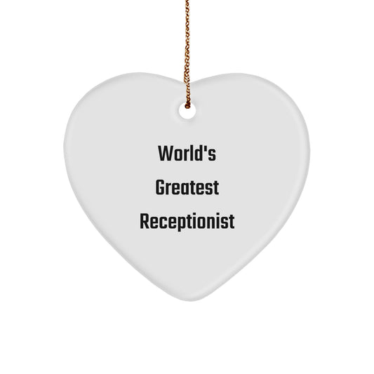 Funny Receptionist Heart Ornament Gifts from Friends for Christmas, World's Greatest Receptionist Quote, Heart-Shaped Decor with Gold Cord - Image 1