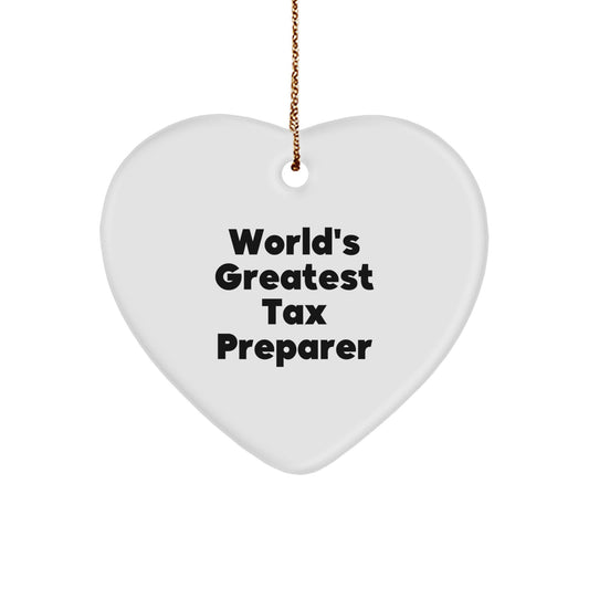 Tax Preparer Gifts from Friends, 'World's Greatest Tax Preparer' Heart Ornament, Christmas Unique Gifts for Tax Preparer - Image 1