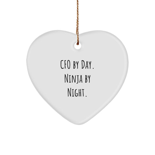 CFO Gifts from Men to CFO, Funny Heart Ornament for Christmas, 'Cfo By Day. Ninja By Night.' Quote - Image 1