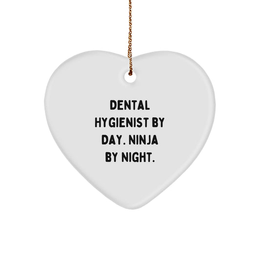 Funny Dental Hygienist Gifts for Men, Women, Coworkers, Family - Heart Ornament with Dental Hygienist By Day. Ninja By Night. Quote - Christmas Unique Gifts - Image 1
