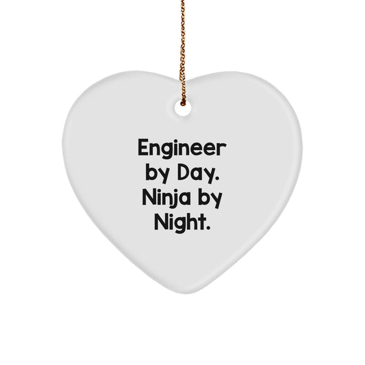 Engineer Gifts from Friends, Christmas Unique Heart Ornaments with Engineer By Day. Ninja By Night. Quote - Image 1