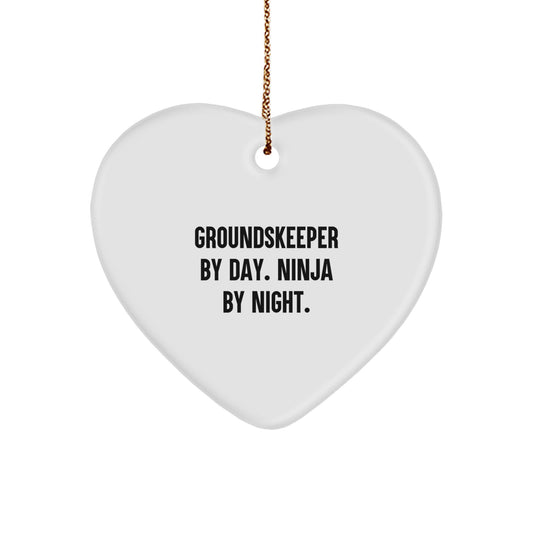 Funny groundskeeper Gifts for Men - Heart Ornament by 'groundskeeper By Day. Ninja By Night.' - Great Christmas Unique Gifts from Friends - Image 1