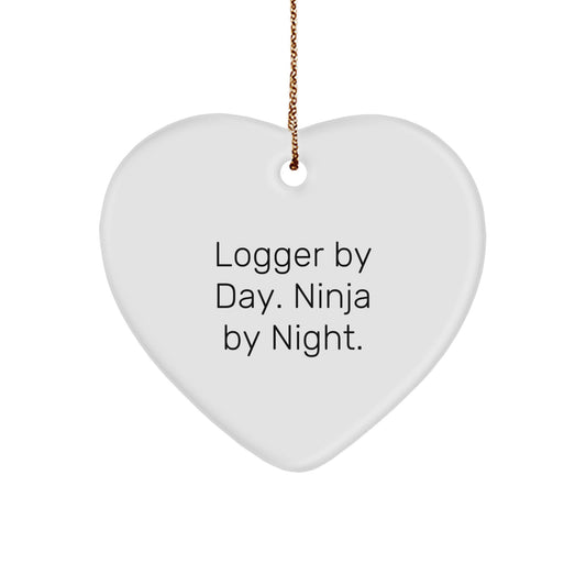 Logger Gifts from Men - Heart Ornament with Quote 'Logger By Day. Ninja By Night.' for Christmas - Image 1