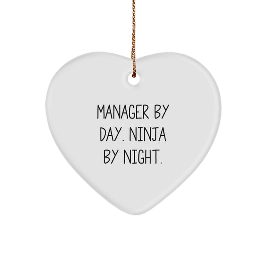 Funny Heart Ornaments for Managers, Gifts from Friends for Men, Christmas Unique Manager By Day. Ninja By Night. Decor - Image 1