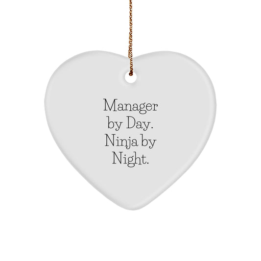 Funny Heart Ornament Gifts for Manager - 'Manager By Day. Ninja By Night.' Motivational Decor for Coworkers or Family - Christmas Unique Gifts from Friends - Image 1