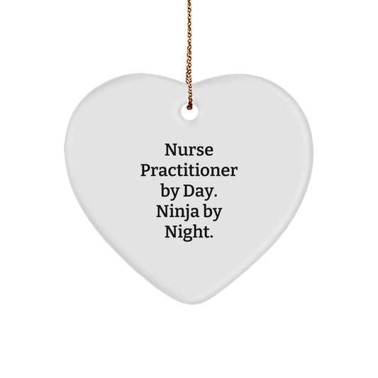 Christmas Unique Gifts for Nurse Practitioner, Heart Ornament - 'Nurse Practitioner By Day. Ninja By Night.' - Image 1