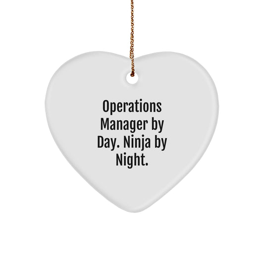 Funny Operations Manager Gifts for Christmas Unique Heart Ornament - Gifts from Coworkers, Friends to Operations Manager By Day. Ninja By Night. - Image 1