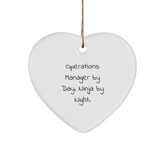Funny Operations Manager Gifts for Men, Women, Friends, Coworkers - Heart Ornament - Operations Manager By Day. Ninja By Night. Christmas Unique Gifts from Family - Image 1