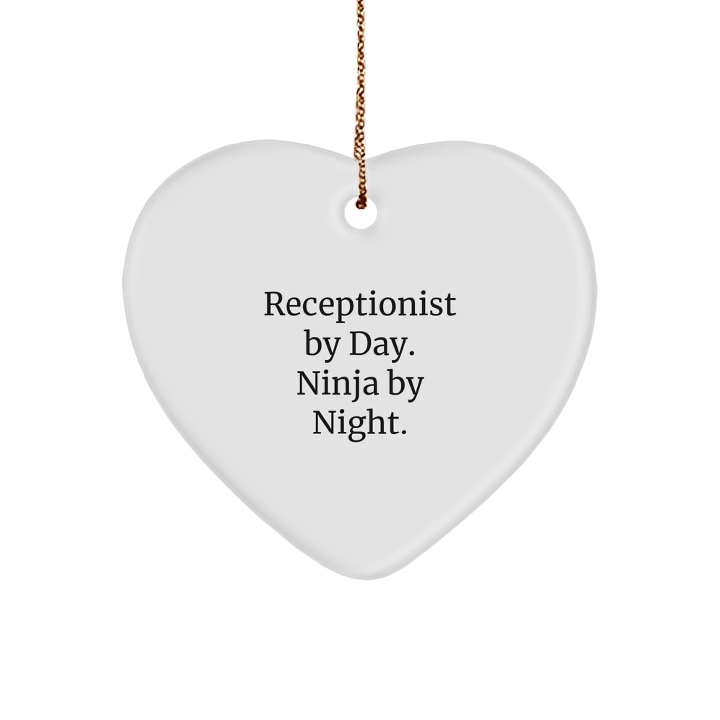 Funny Receptionist Gifts for Coworkers, Christmas Unique Heart Ornaments with 'Receptionist By Day. Ninja By Night.' Quote from Friends, Family, or Men - Image 1