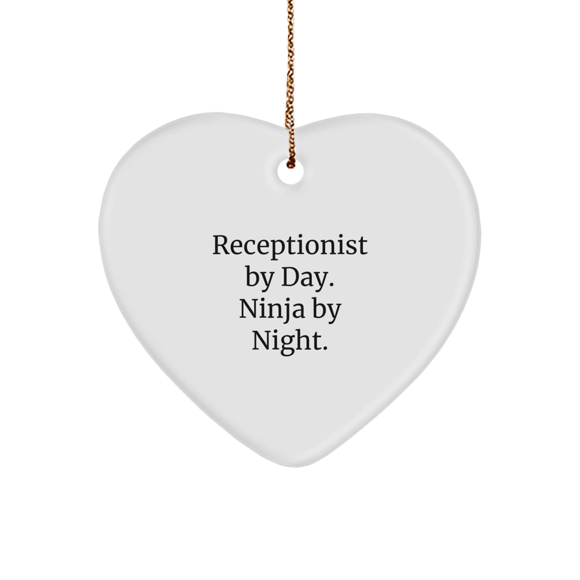 Funny Receptionist Gifts for Coworkers, Christmas Unique Heart Ornaments with 'Receptionist By Day. Ninja By Night.' Quote from Friends, Family, or Men - Image 1